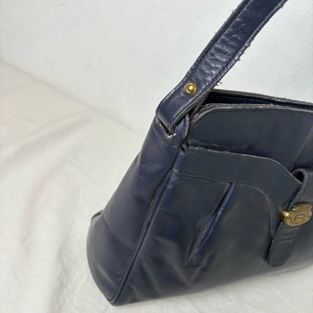 ETIENNE AIGNER Vintage Navy Blue Pleated Leather Shoulder Bag Purse Classic - Picture 6 of 17